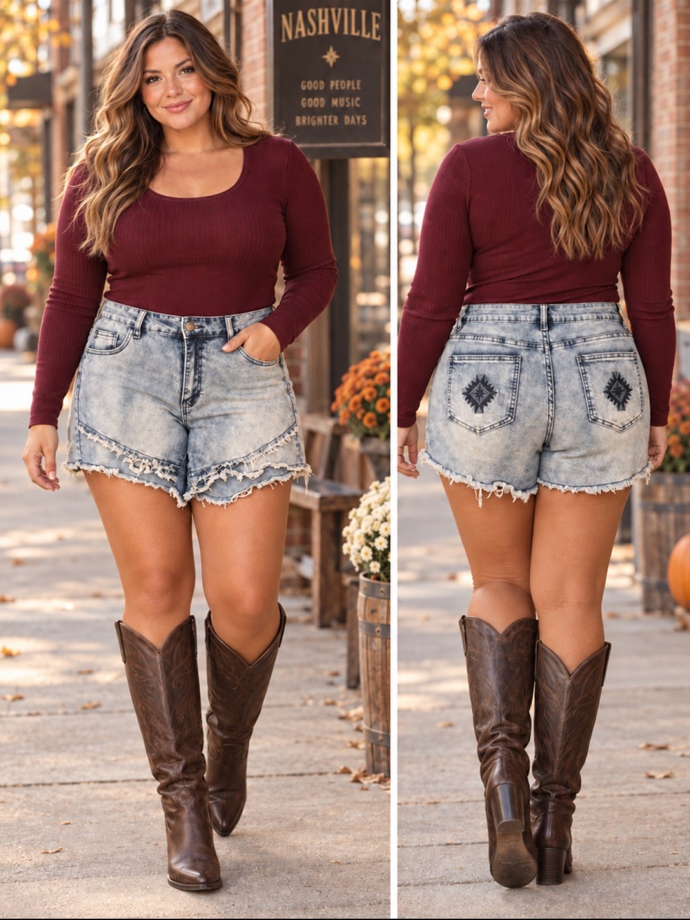 Crazy Train XL Western Acid Wash Layered Raw Hem Denim Shorts